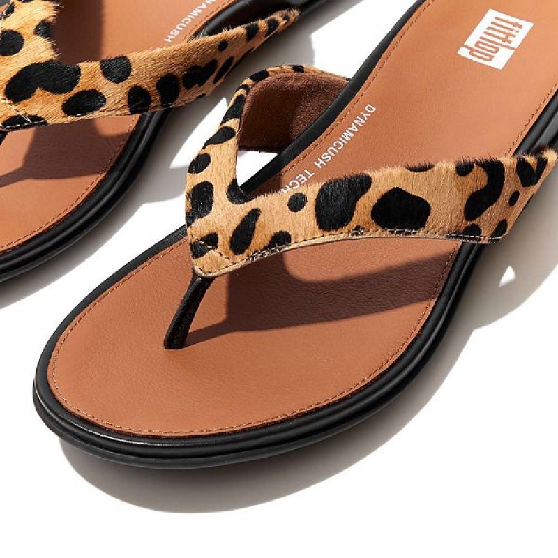 FitFlop Gracie Leopard Print Leather Women's Flip Flops Leopard | 208GYTDOC