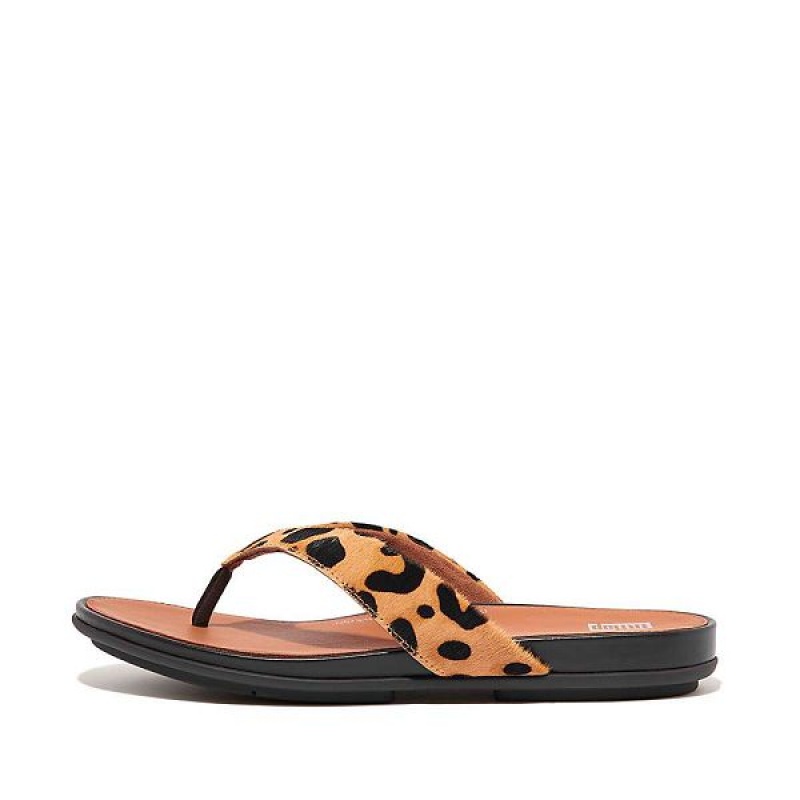 FitFlop Gracie Leopard Print Leather Women\'s Flip Flops Leopard | 208GYTDOC