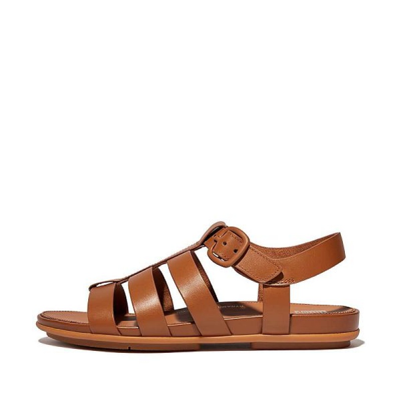 FitFlop Gracie Matt Buckle Leather Fisherman Women\'s Sandals Light Brown | 289OKBFXI