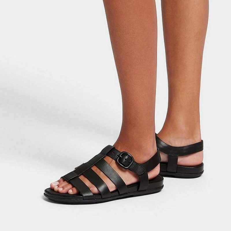 FitFlop Gracie Matt Buckle Leather Fisherman Women's Sandals Black | 825REGFBU