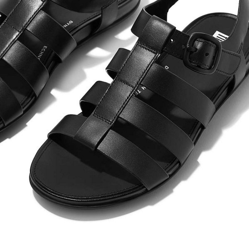 FitFlop Gracie Matt Buckle Leather Fisherman Women's Sandals Black | 825REGFBU