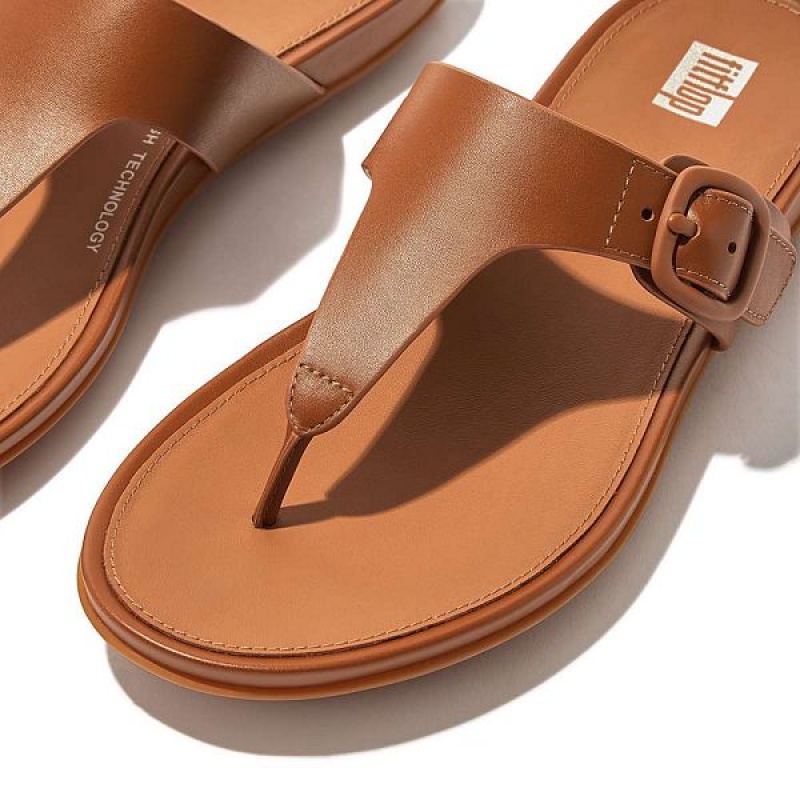 FitFlop Gracie Matt Buckle Leather Toe-Post Women's Sandals Brown | 072MFDPGA