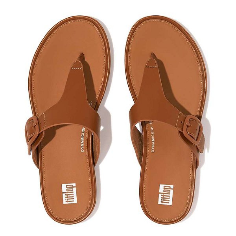 FitFlop Gracie Matt Buckle Leather Toe-Post Women's Sandals Brown | 072MFDPGA