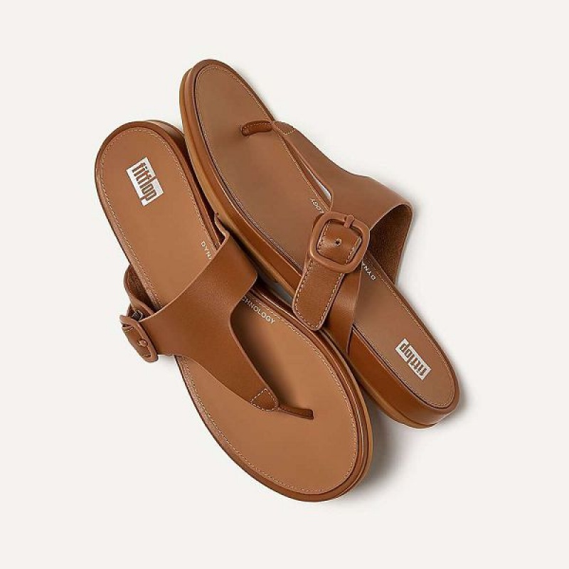 FitFlop Gracie Matt Buckle Leather Toe-Post Women's Sandals Brown | 072MFDPGA