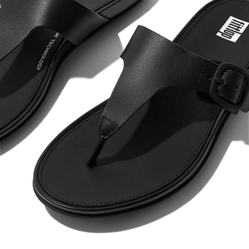 FitFlop Gracie Matt Buckle Leather Toe-Post Women's Sandals Black | 526XBUORC