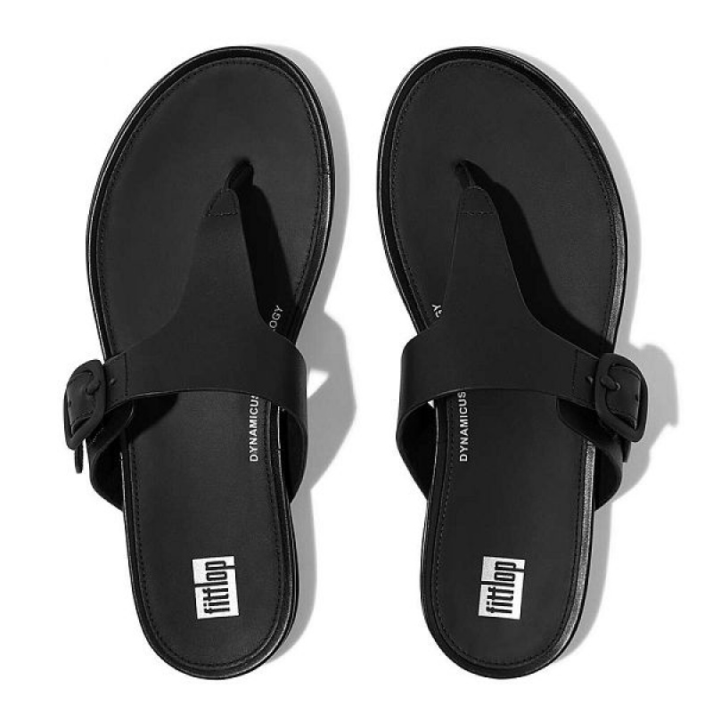 FitFlop Gracie Matt Buckle Leather Toe-Post Women's Sandals Black | 526XBUORC