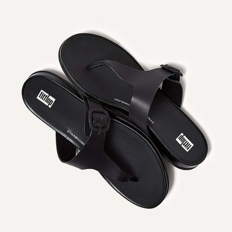 FitFlop Gracie Matt Buckle Leather Toe-Post Women's Sandals Black | 526XBUORC