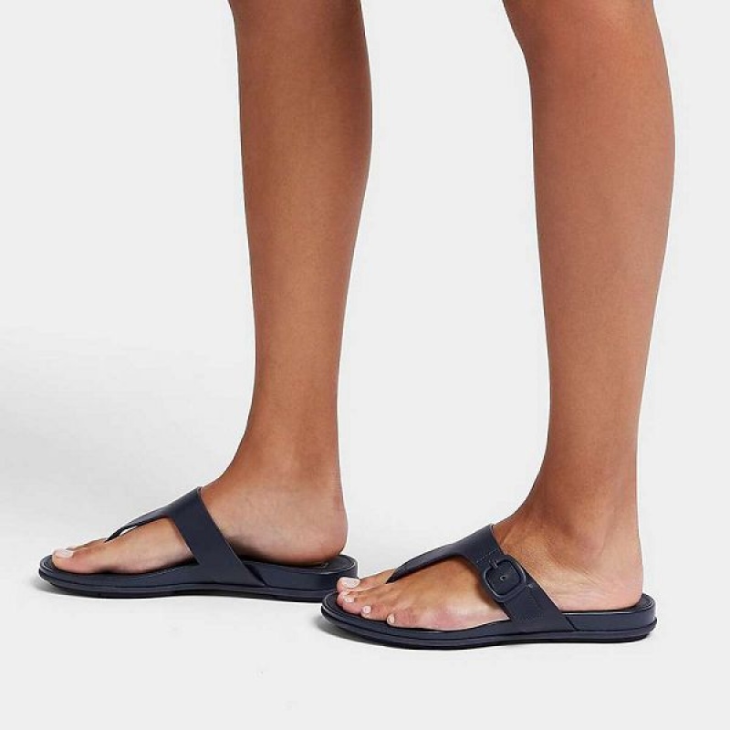 FitFlop Gracie Matt Buckle Leather Toe-Post Women's Sandals Navy | 169ECPWHK