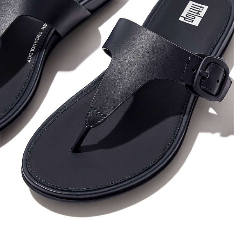 FitFlop Gracie Matt Buckle Leather Toe-Post Women's Sandals Navy | 169ECPWHK