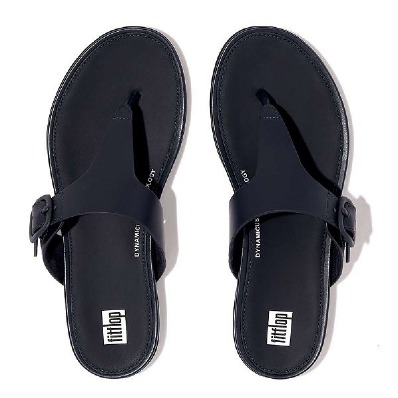 FitFlop Gracie Matt Buckle Leather Toe-Post Women's Sandals Navy | 169ECPWHK