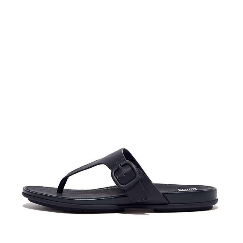 FitFlop Gracie Matt Buckle Leather Toe-Post Women\'s Sandals Navy | 169ECPWHK