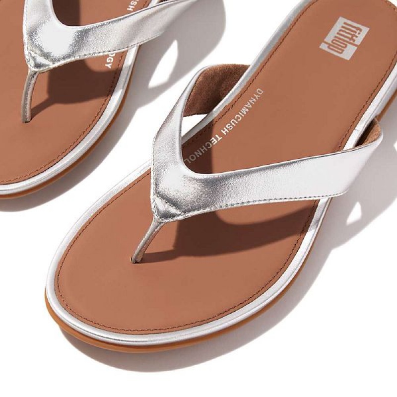 FitFlop Gracie Metallic Leather Women's Flip Flops Silver | 720FWNIZC