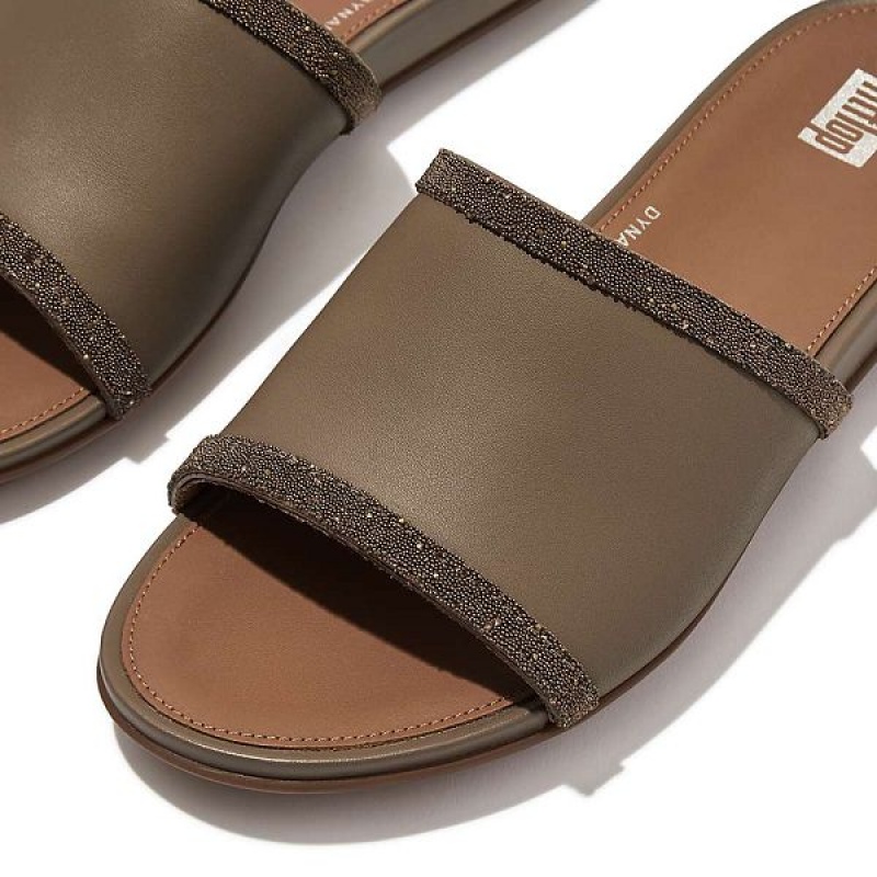 FitFlop Gracie Opul Trim Leather Women's Slides Grey | 314ITOBZA