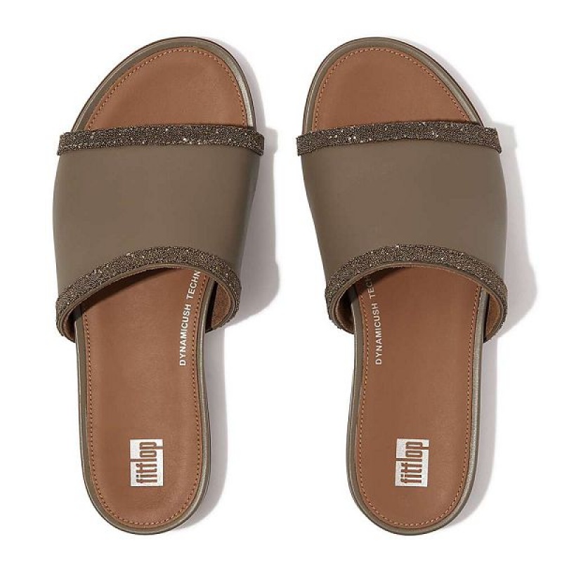 FitFlop Gracie Opul Trim Leather Women's Slides Grey | 314ITOBZA