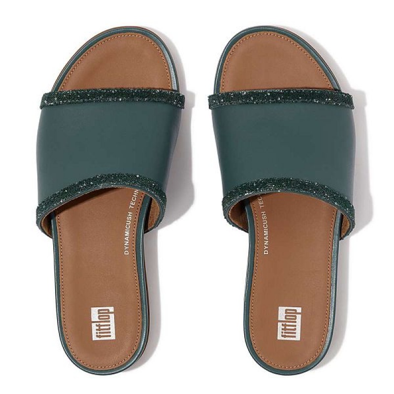 FitFlop Gracie Opul Trim Leather Women's Slides Grey / Blue | 103RIHVGY