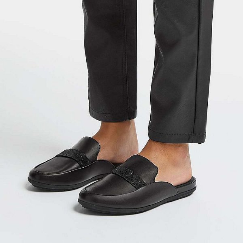 FitFlop Gracie Opul Trim Leather Women's Mules Black | 817OWALEF