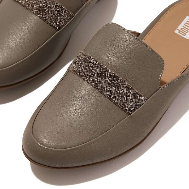 FitFlop Gracie Opul Trim Leather Women's Mules Grey | 369ZOWRAU