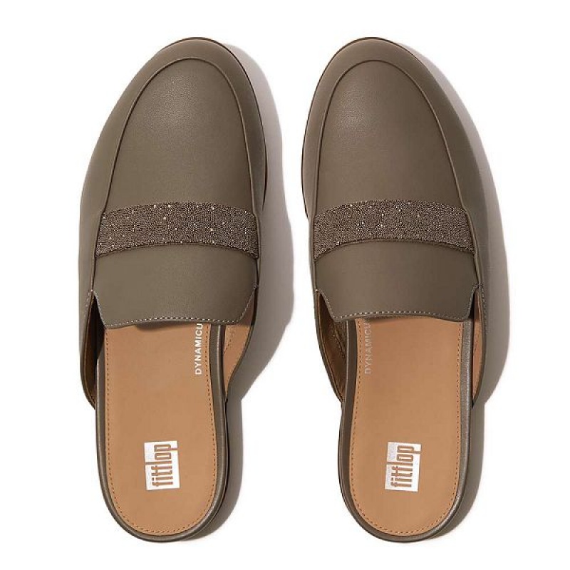 FitFlop Gracie Opul Trim Leather Women's Mules Grey | 369ZOWRAU