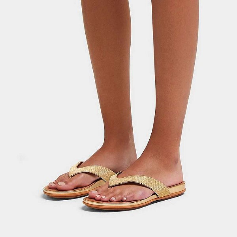 FitFlop Gracie Shimmerlux Women's Flip Flops Brown / Gold | 451PFHKVN