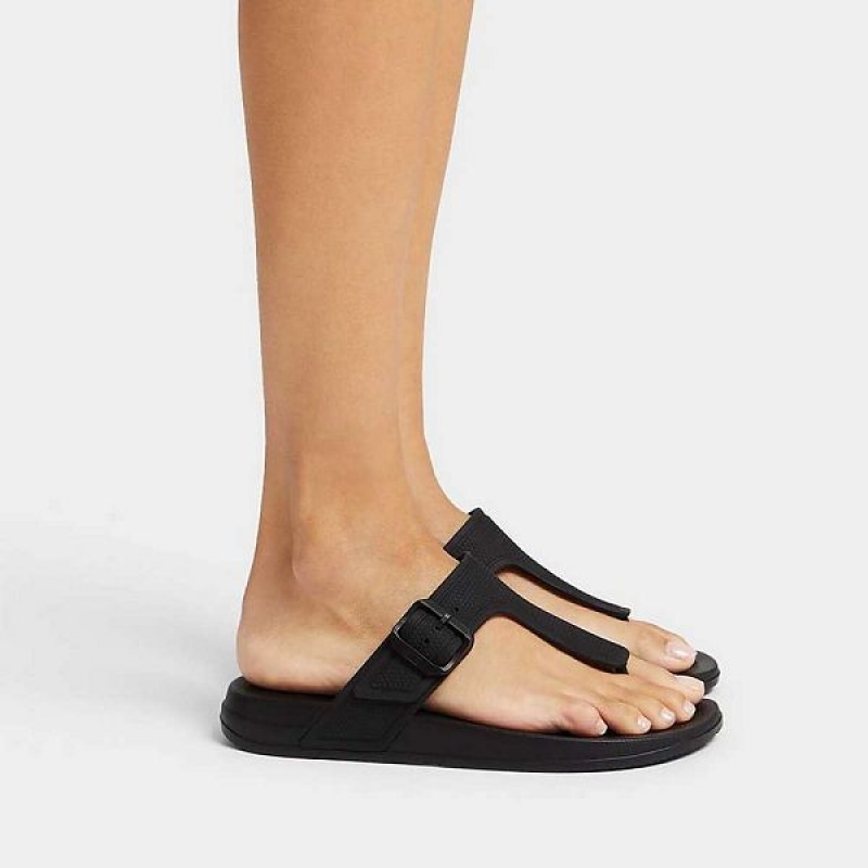 FitFlop Iqushion Adjustable Buckle Women's Flip Flops Black | 790GXSQBT