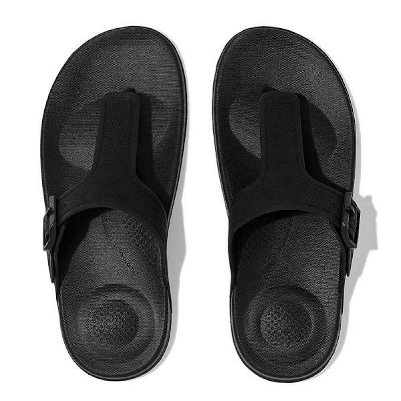 FitFlop Iqushion Adjustable Buckle Women's Flip Flops Black | 790GXSQBT