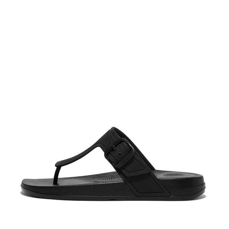 FitFlop Iqushion Adjustable Buckle Women\'s Flip Flops Black | 790GXSQBT