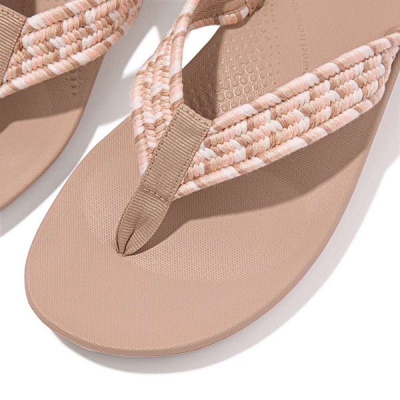 FitFlop Iqushion Art Webbing Ergonomic Women's Flip Flops Beige | 612BRPOSI