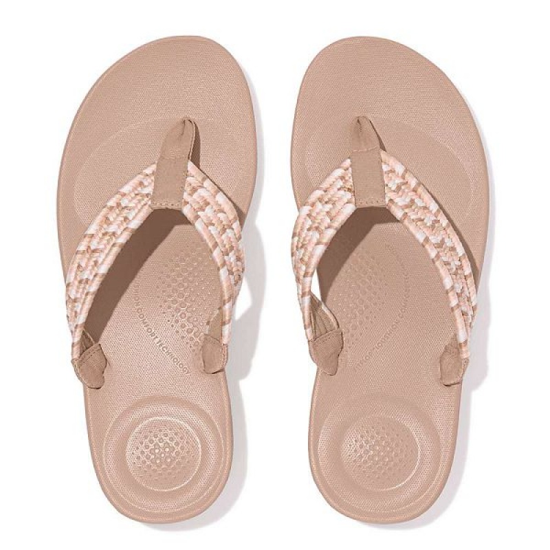 FitFlop Iqushion Art Webbing Ergonomic Women's Flip Flops Beige | 612BRPOSI