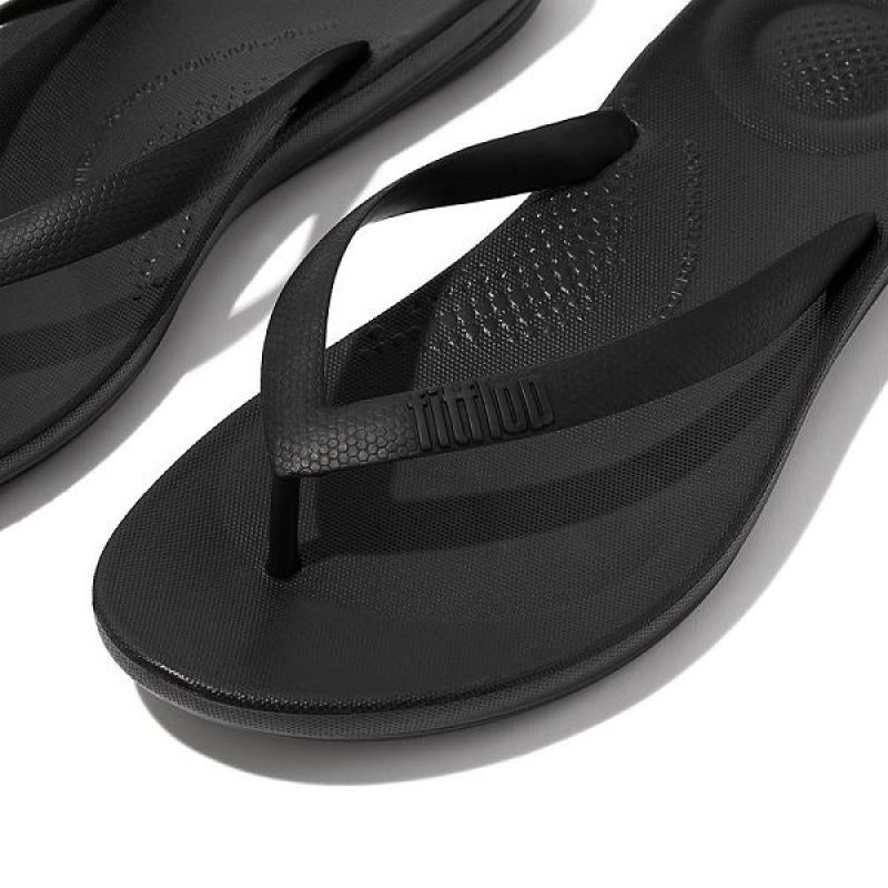 FitFlop Iqushion Ergonomic Men's Flip Flops Black | 504GTIZRU