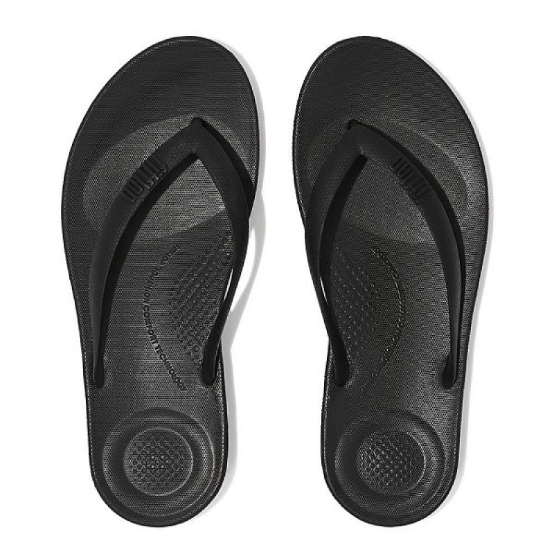 FitFlop Iqushion Ergonomic Men's Flip Flops Black | 504GTIZRU