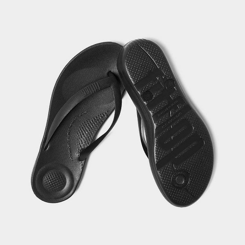 FitFlop Iqushion Ergonomic Men's Flip Flops Black | 504GTIZRU