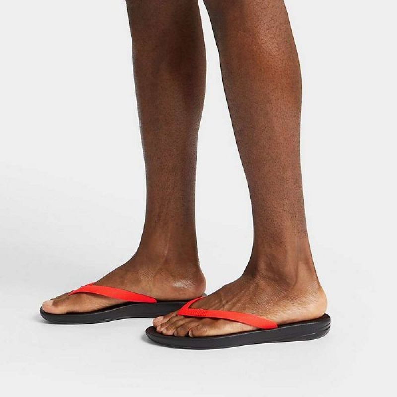 FitFlop Iqushion Ergonomic Men's Flip Flops Black / Orange | 071RIXYDJ