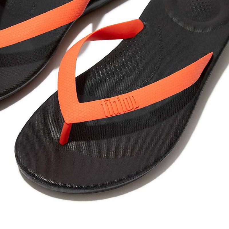 FitFlop Iqushion Ergonomic Men's Flip Flops Black / Orange | 071RIXYDJ