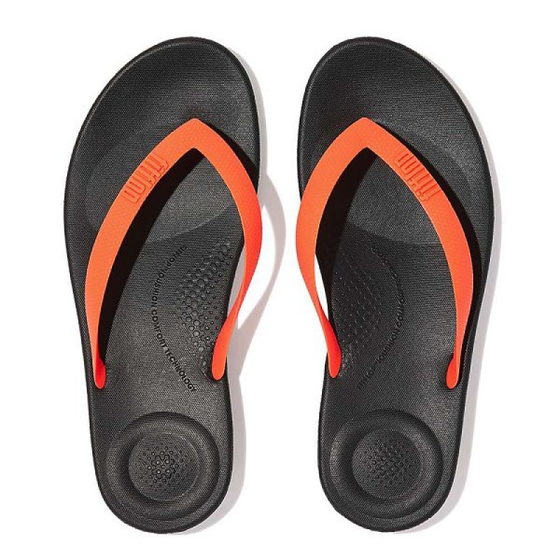 FitFlop Iqushion Ergonomic Men's Flip Flops Black / Orange | 071RIXYDJ