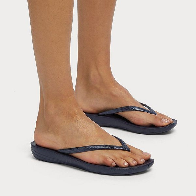 FitFlop Iqushion Ergonomic Women's Flip Flops Navy | 169IUXTLH