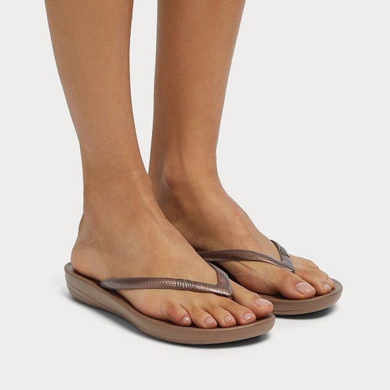 FitFlop Iqushion Ergonomic Women's Flip Flops Brown | 028NCQVJM