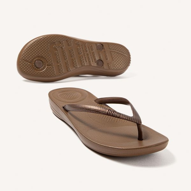 FitFlop Iqushion Ergonomic Women's Flip Flops Brown | 028NCQVJM