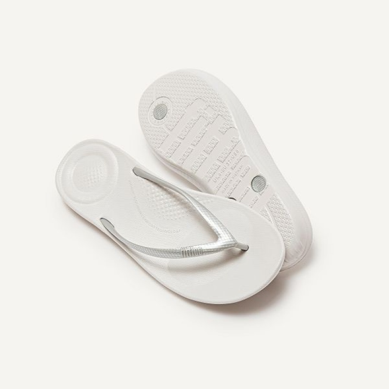 FitFlop Iqushion Ergonomic Women's Flip Flops Silver | 580LHMNSD