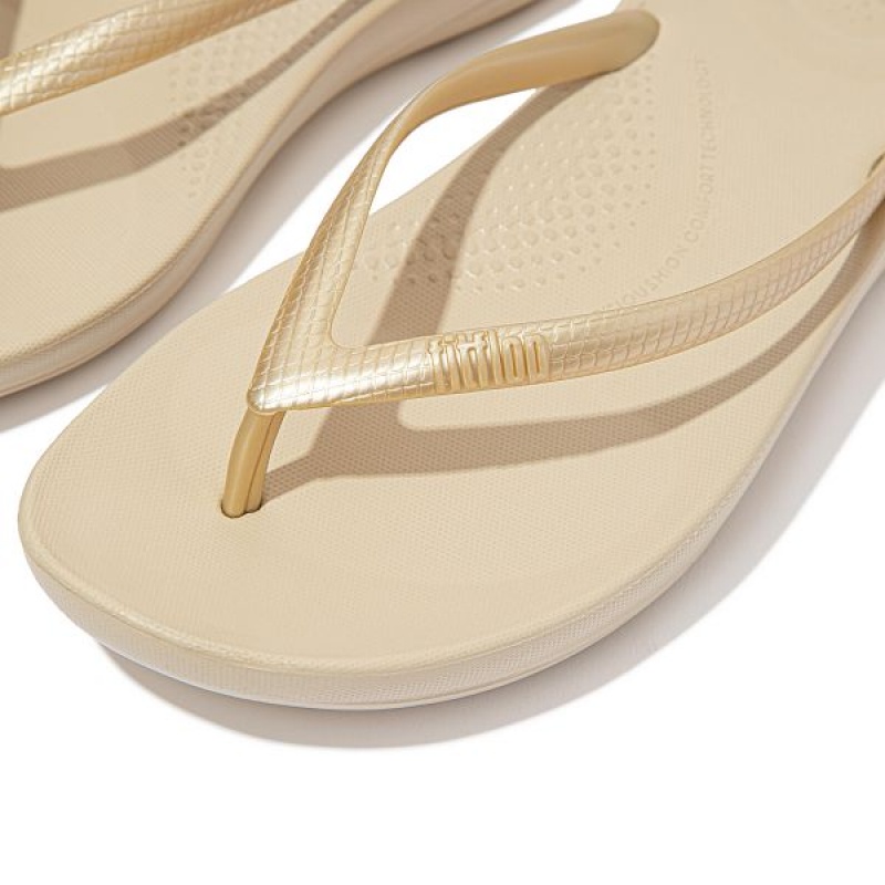 FitFlop Iqushion Ergonomic Women's Flip Flops Gold | 830NWOGKJ