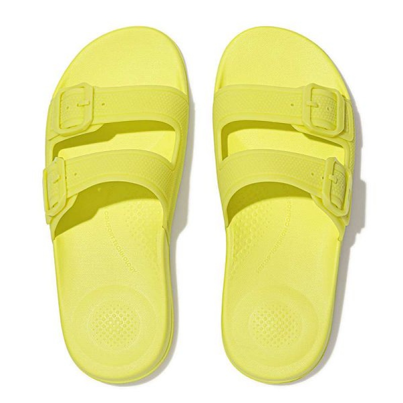 FitFlop Iqushion Glow In The Dark Two Bar Buckle Women's Slides Light Green | 460LTFDIJ