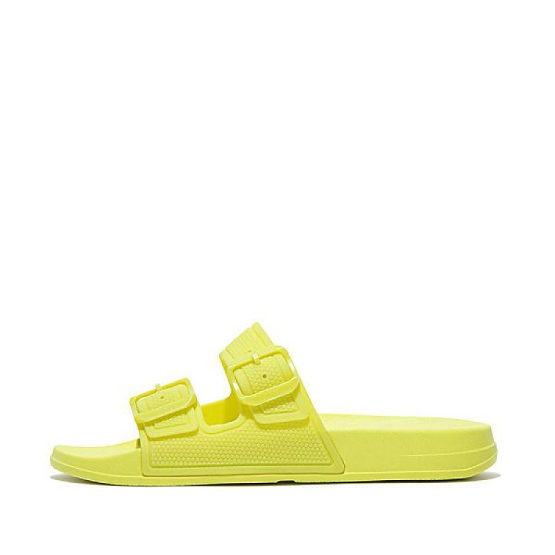 FitFlop Iqushion Glow In The Dark Two Bar Buckle Women\'s Slides Light Green | 460LTFDIJ