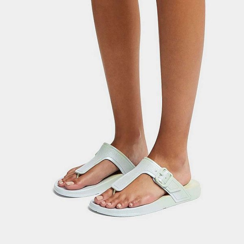 FitFlop Iqushion Iridescent Adjustable Buckle Women's Flip Flops Blue | 257RLVUXB