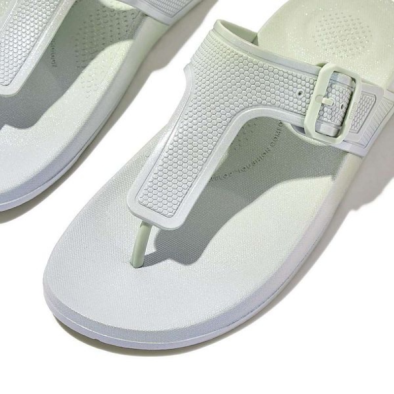 FitFlop Iqushion Iridescent Adjustable Buckle Women's Flip Flops Blue | 257RLVUXB