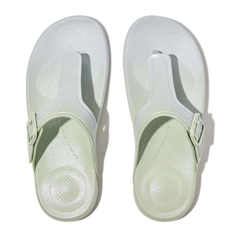 FitFlop Iqushion Iridescent Adjustable Buckle Women's Flip Flops Blue | 257RLVUXB