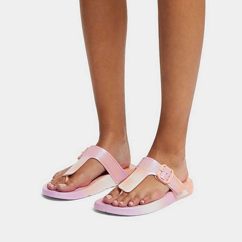 FitFlop Iqushion Iridescent Adjustable Buckle Women's Flip Flops White | 851KPDWIS