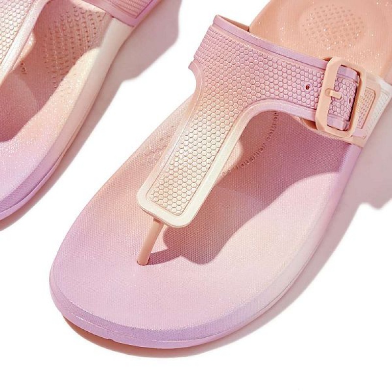 FitFlop Iqushion Iridescent Adjustable Buckle Women's Flip Flops White | 851KPDWIS