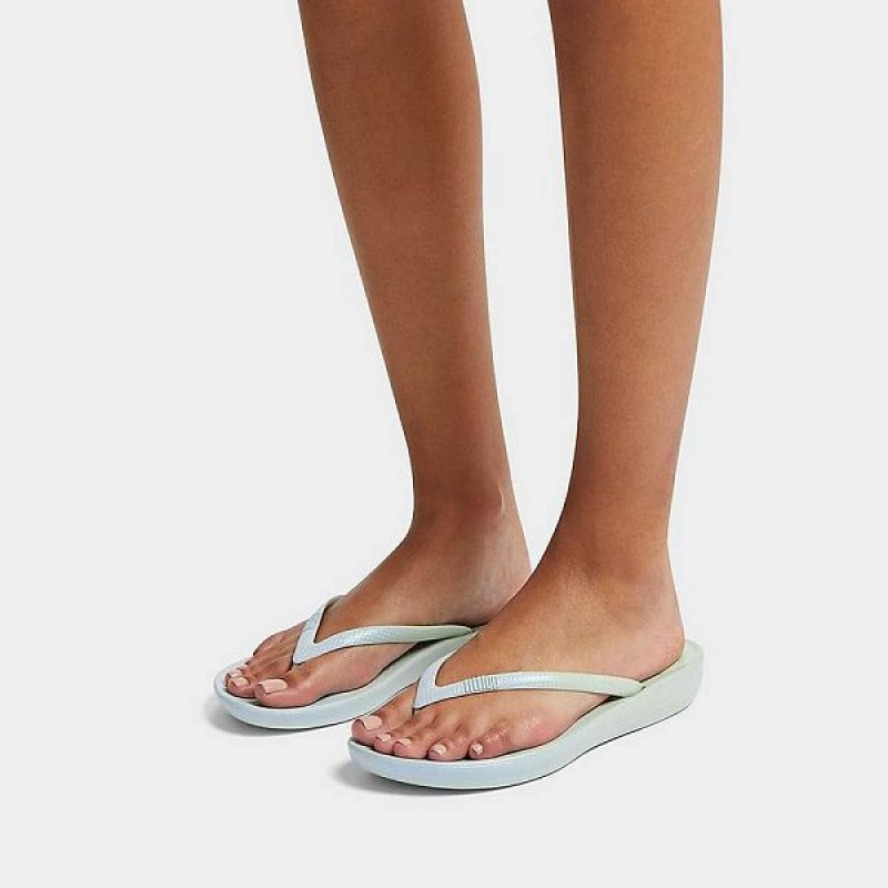 FitFlop Iqushion Iridescent Ergonomic Women's Flip Flops Blue | 719PJYAXV