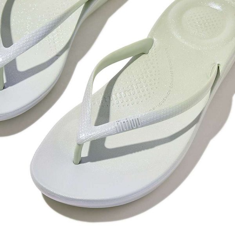 FitFlop Iqushion Iridescent Ergonomic Women's Flip Flops Blue | 719PJYAXV