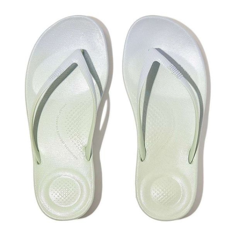 FitFlop Iqushion Iridescent Ergonomic Women's Flip Flops Blue | 719PJYAXV