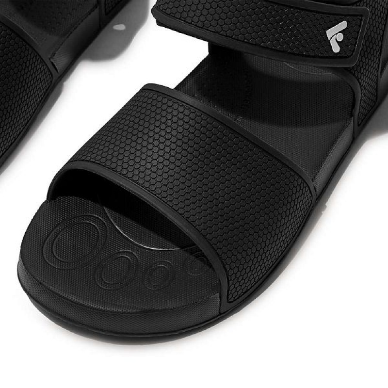 FitFlop Iqushion Junior Ergonomic Back-Strap Kids' Sandals Black | 548ZRFOWX